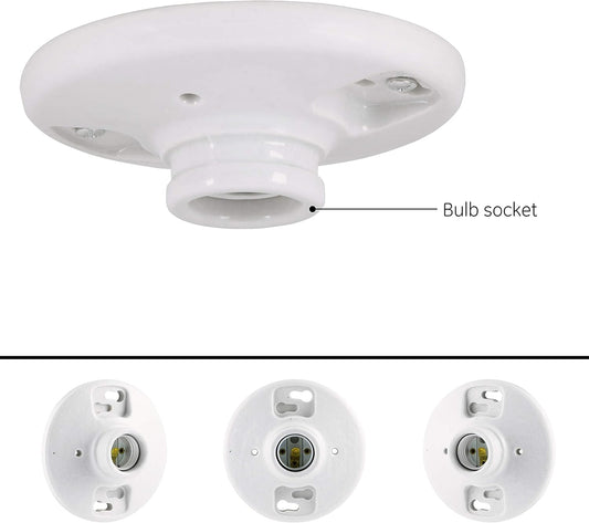 UltraPro Porcelain Lampholder, Medium Base, Indoor Lighting, Mount on 3-1/4” or 4” Box, UL Listed, White, 18304
