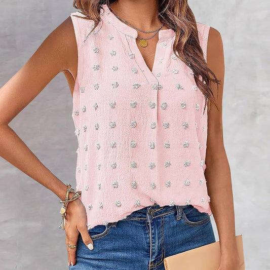 Generic Womens Tank Tops Dressy Casual V Neck Sleeveless Swiss Dots Shirts Loose Fit Office Work Vacation Summer Tunic Blouse