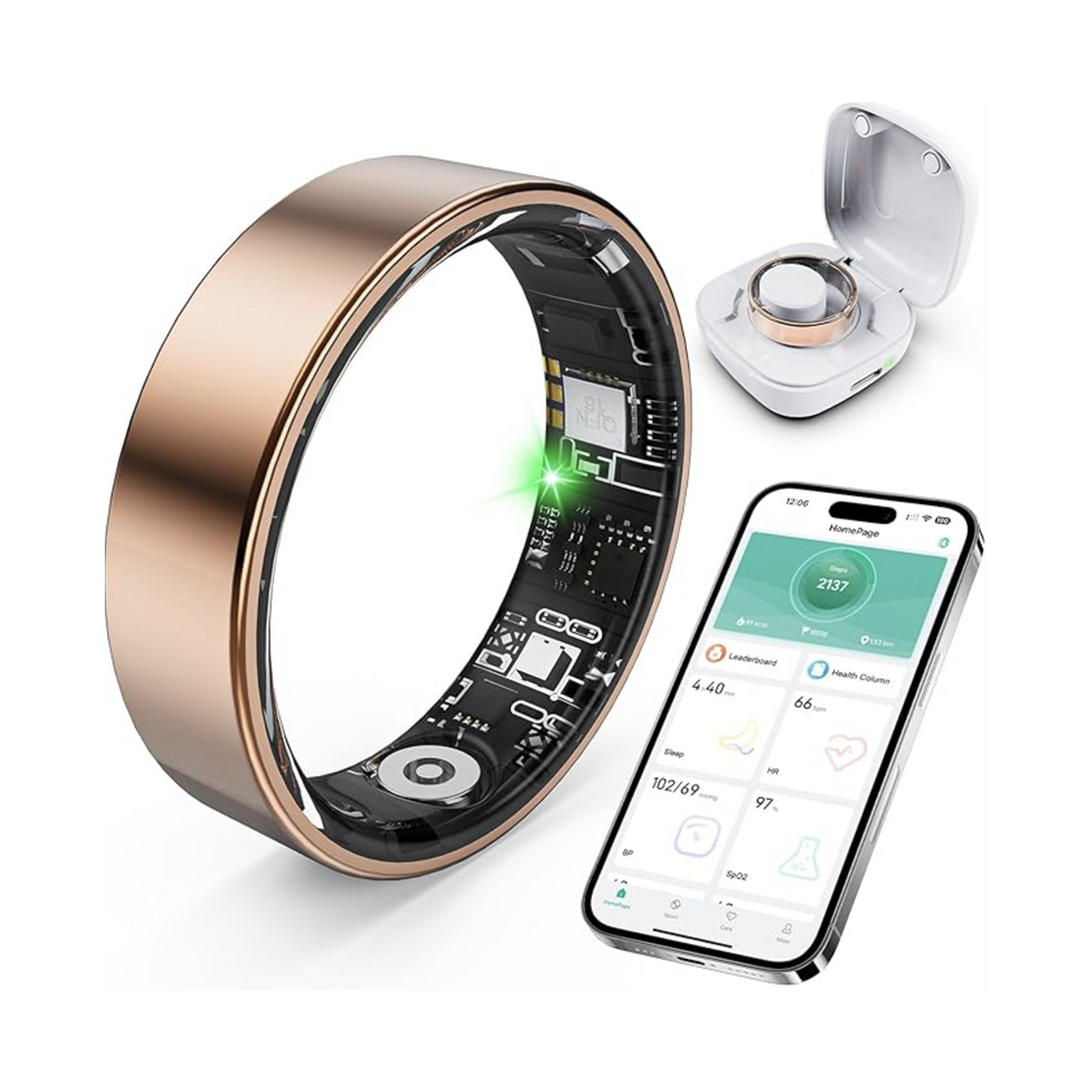 Smart Ring with Sleep Monitoring, Step Counting, Heart Rate, Blood Oxygen for iPhone and Android, No Subscription Fee, IP68 Waterproof Health Tracker (Silver, 7)