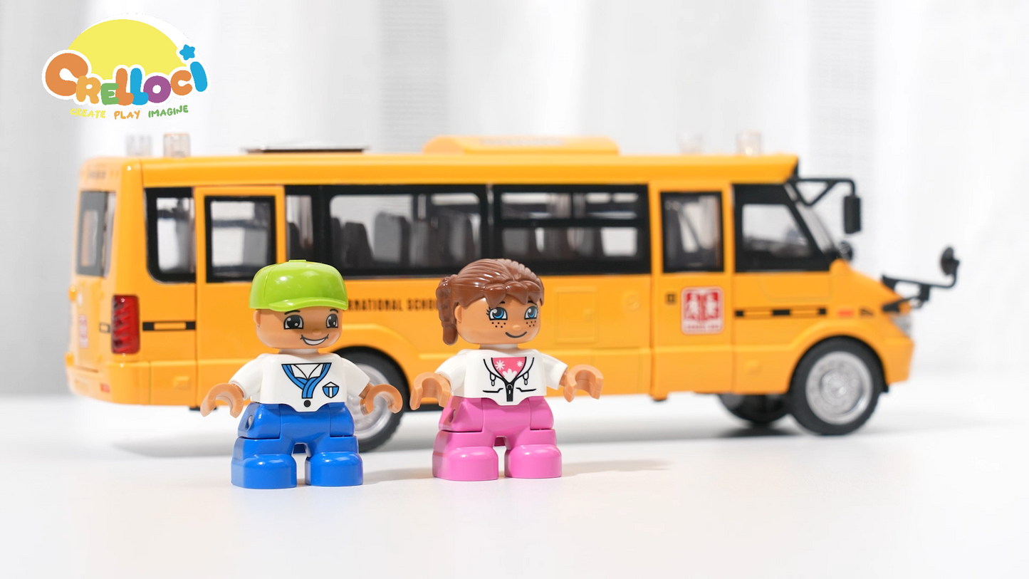 School Bus Toy, Die Cast Model Car with Flashing Lights & Sounds, Friction Powered, Back & Side Doors Open, Large Yellow Metal Toy Vehicles, Play Bus Easter Gift for Kids Toddlers Ages 3+