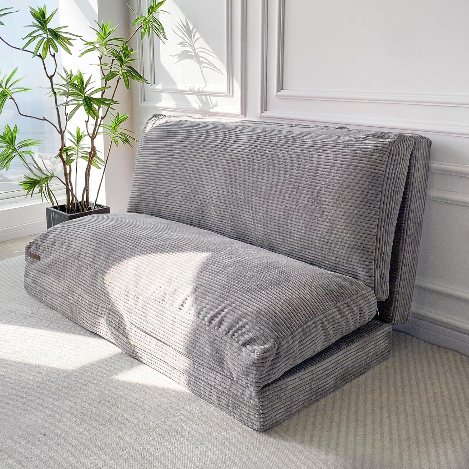 MAXYOYO Bean Bag Bed Folding Sofa Bed Floor Mattress for Adults, Extra Thick and Long Floor Sofa with Corded Washable Cover, Dark Grey, 30x95 Inch