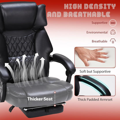 Massage Office Chair with Foot Rest 6 Points Vibration and Heat Home Office Desk Chairs for Heavy People 400lbs Reclining Managerial Chairs Ergonomic Executive Chair (Black)