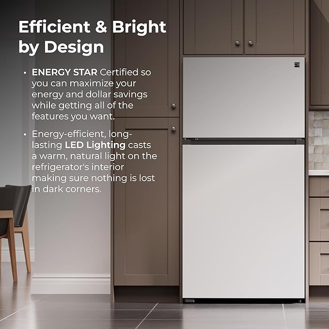 Kenmore 33 in. 20.4 cu. ft Capacity Refrigerator/Freezer with Full-Width Adjustable Glass Shelving, Humidity Control Crispers, Ice Maker, ENERGY STAR Certified, White