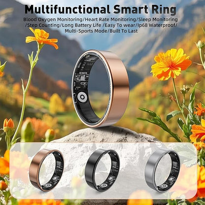 Smart Ring with Sleep Monitoring, Step Counting, Heart Rate, Blood Oxygen for iPhone and Android, No Subscription Fee, IP68 Waterproof Health Tracker (Silver, 7)