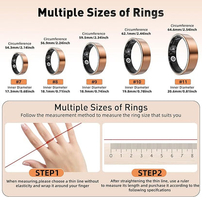 Smart Ring with Sleep Monitoring, Step Counting, Heart Rate, Blood Oxygen for iPhone and Android, No Subscription Fee, IP68 Waterproof Health Tracker (Silver, 7)