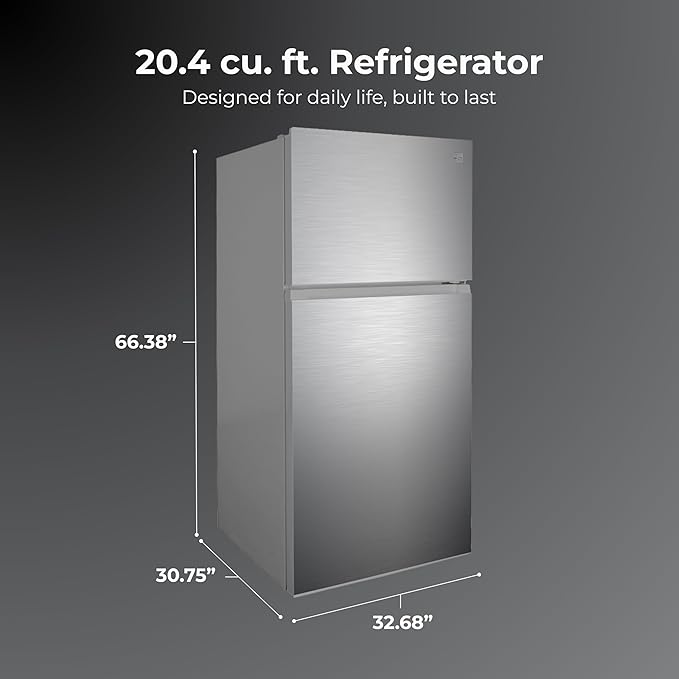 Kenmore 33 in. 20.4 cu. ft Capacity Refrigerator/Freezer with Full-Width Adjustable Glass Shelving, Humidity Control Crispers, Ice Maker, ENERGY STAR Certified, White