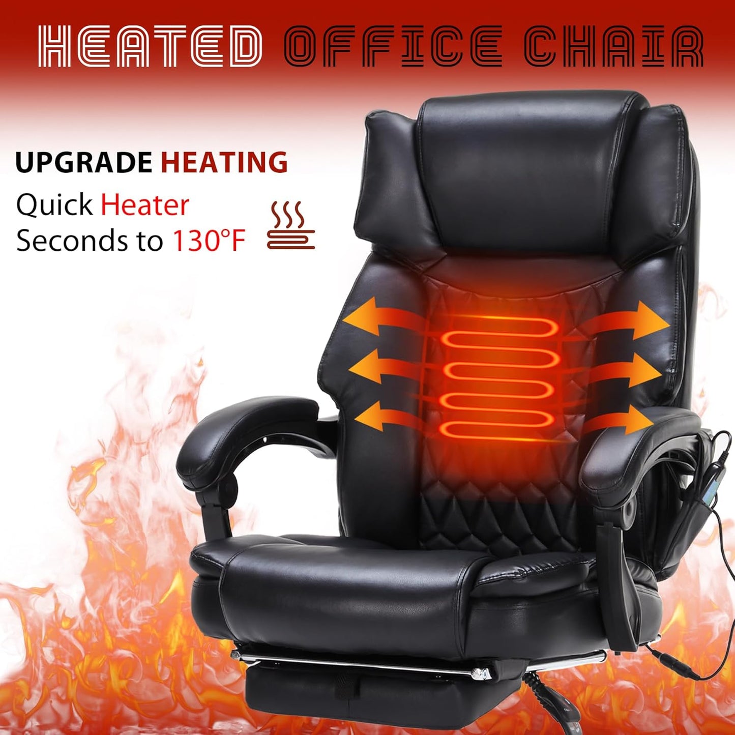 Massage Office Chair with Foot Rest 6 Points Vibration and Heat Home Office Desk Chairs for Heavy People 400lbs Reclining Managerial Chairs Ergonomic Executive Chair (Black)