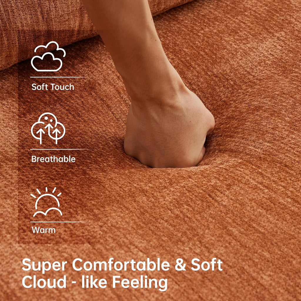 117”L Shaped Modern Sofa Modular Sectional Cloud Couch with Ottoman,Oversized Boneless Sofa,3+1 Seater Chenille Deep-Seat Sofa with 3 Pillows,Suitable for Living Room or Bedroom(Orange)