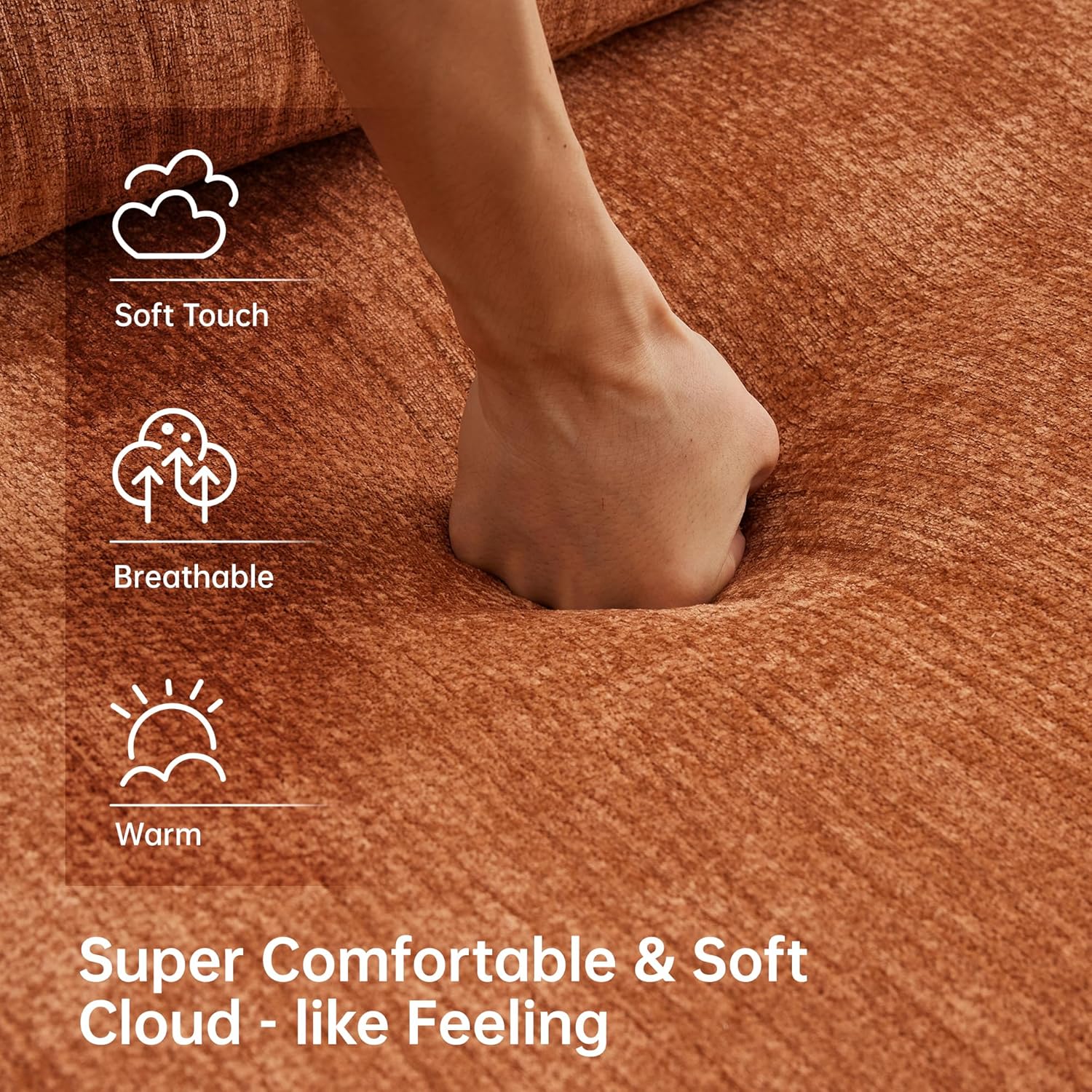117”L Shaped Modern Sofa Modular Sectional Cloud Couch with Ottoman,Oversized Boneless Sofa,3+1 Seater Chenille Deep-Seat Sofa with 3 Pillows,Suitable for Living Room or Bedroom(Orange)