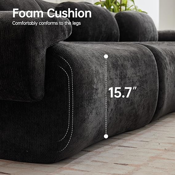 117”L Shaped Modern Sofa Modular Sectional Cloud Couch with Ottoman,Oversized Boneless Sofa,3+1 Seater Chenille Deep-Seat Sofa with 3 Pillows,Suitable for Living Room or Bedroom(Orange)