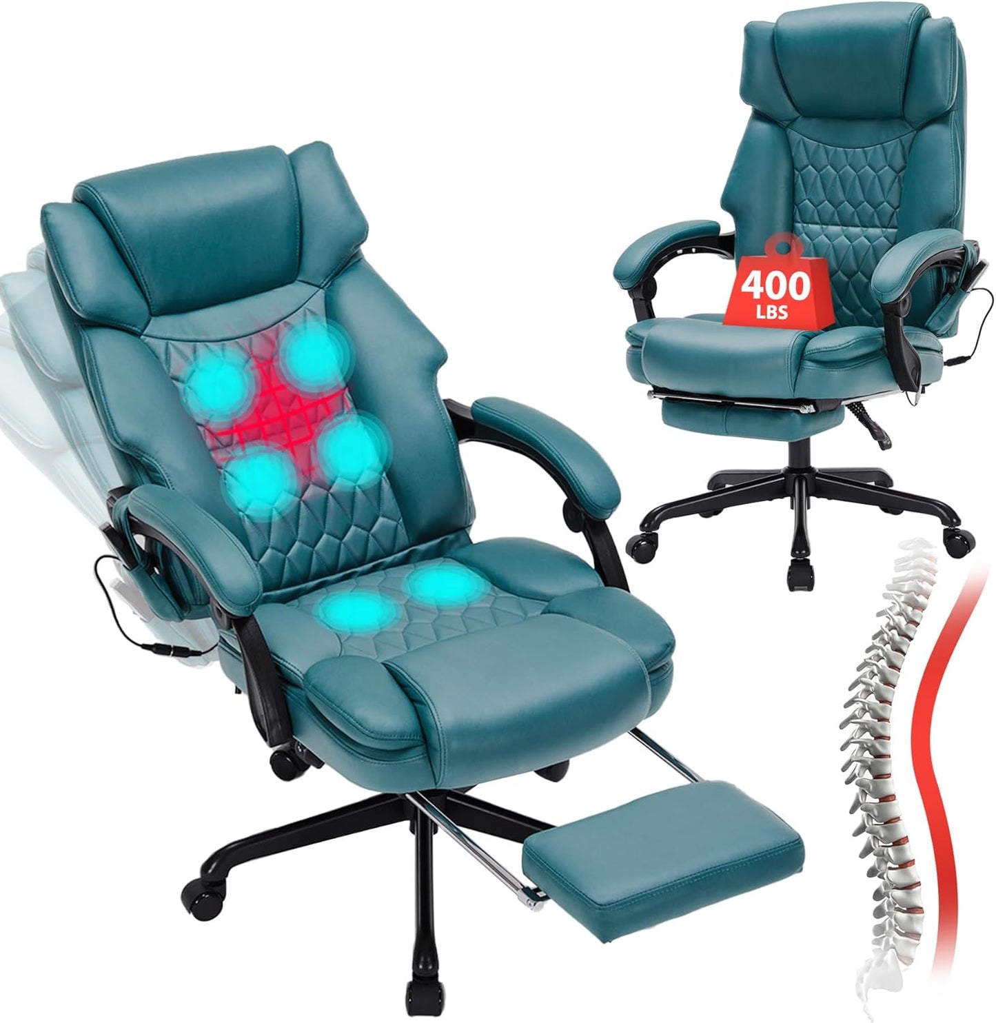 Massage Office Chair with Foot Rest 6 Points Vibration and Heat Home Office Desk Chairs for Heavy People 400lbs Reclining Managerial Chairs Ergonomic Executive Chair (Black)
