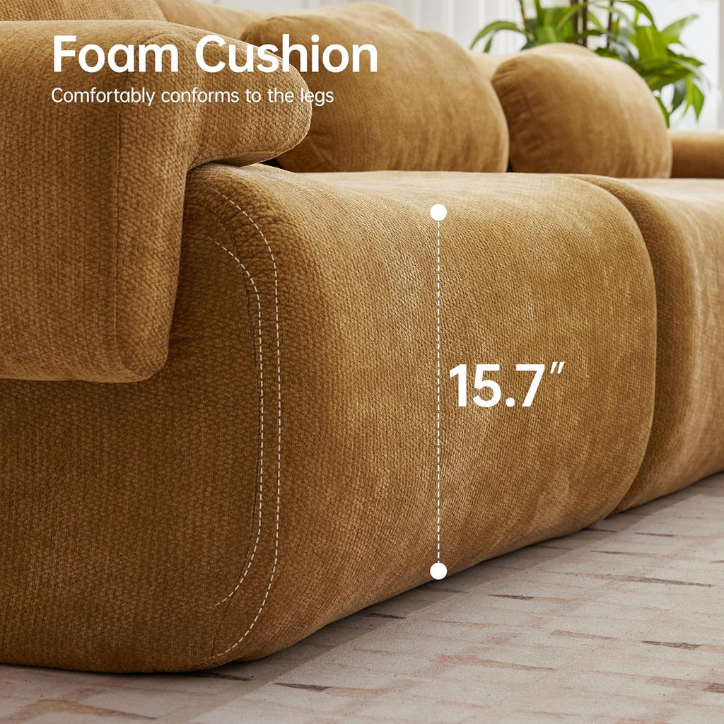 117”L Shaped Modern Sofa Modular Sectional Cloud Couch with Ottoman,Oversized Boneless Sofa,3+1 Seater Chenille Deep-Seat Sofa with 3 Pillows,Suitable for Living Room or Bedroom(Orange)