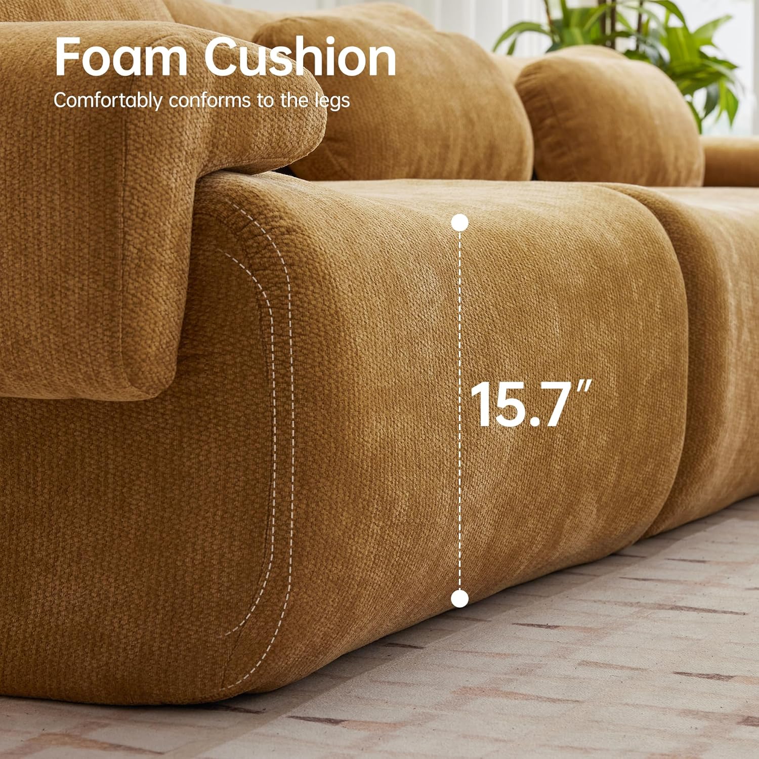 117”L Shaped Modern Sofa Modular Sectional Cloud Couch with Ottoman,Oversized Boneless Sofa,3+1 Seater Chenille Deep-Seat Sofa with 3 Pillows,Suitable for Living Room or Bedroom(Orange)
