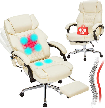 Massage Office Chair with Foot Rest 6 Points Vibration and Heat Home Office Desk Chairs for Heavy People 400lbs Reclining Managerial Chairs Ergonomic Executive Chair (Black)