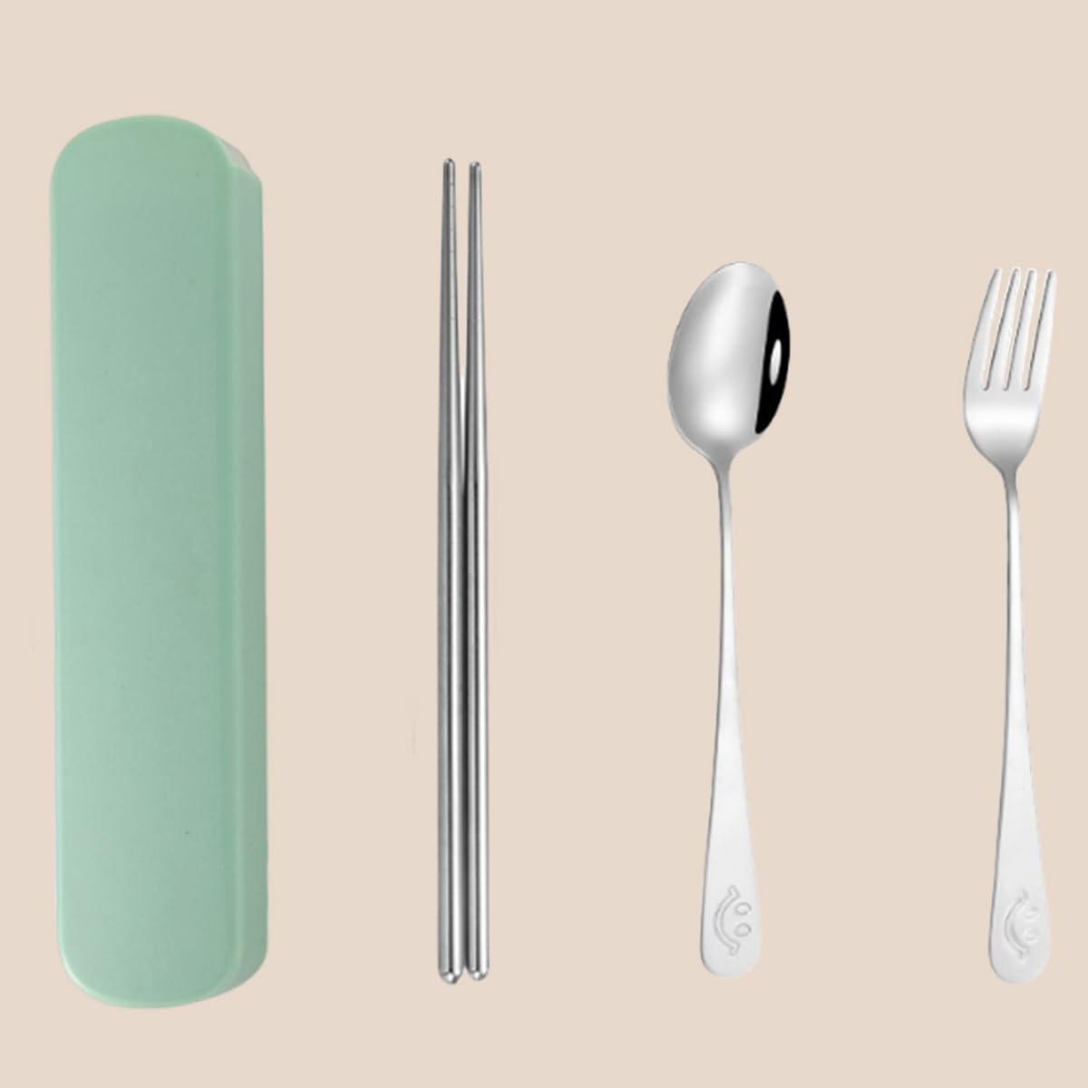 3 Pcs Reusable Stainless Steel Flatware Serving Set with Case Knife Fork Spoons Tableware Set(Pink)