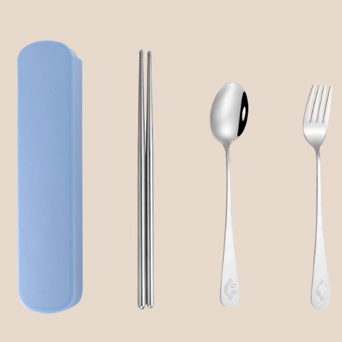 3 Pcs Reusable Stainless Steel Flatware Serving Set with Case Knife Fork Spoons Tableware Set(Pink)