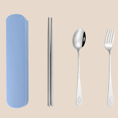 3 Pcs Reusable Stainless Steel Flatware Serving Set with Case Knife Fork Spoons Tableware Set(Pink)