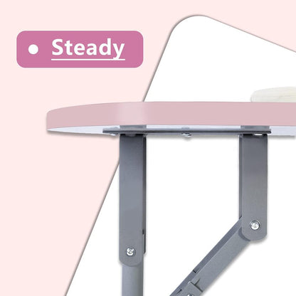 AGESISI Portable Manicure Table Foldable Nail Desk with Large Drawer Nail Tech Table for Technician Salon Workstation Client Wrist Cushion/Carry Bag/4 Lockable Wheels, 36-inch, Pink