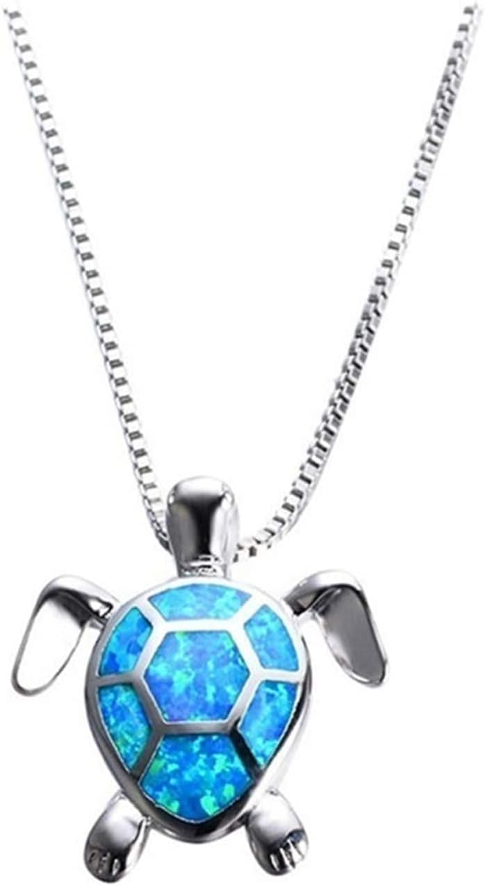Cute Sea Turtle Necklace for Women Animal Pattern Charms Pendant Choker Necklace Opal Jewelry for Women, Blue Durable Design