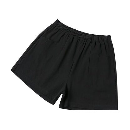 Shorts for Women 2024 Summer Elastic Waist Solid Linen Wide Leg Shorts Loose Fit Comfy Lightweight Shorts with Pocket