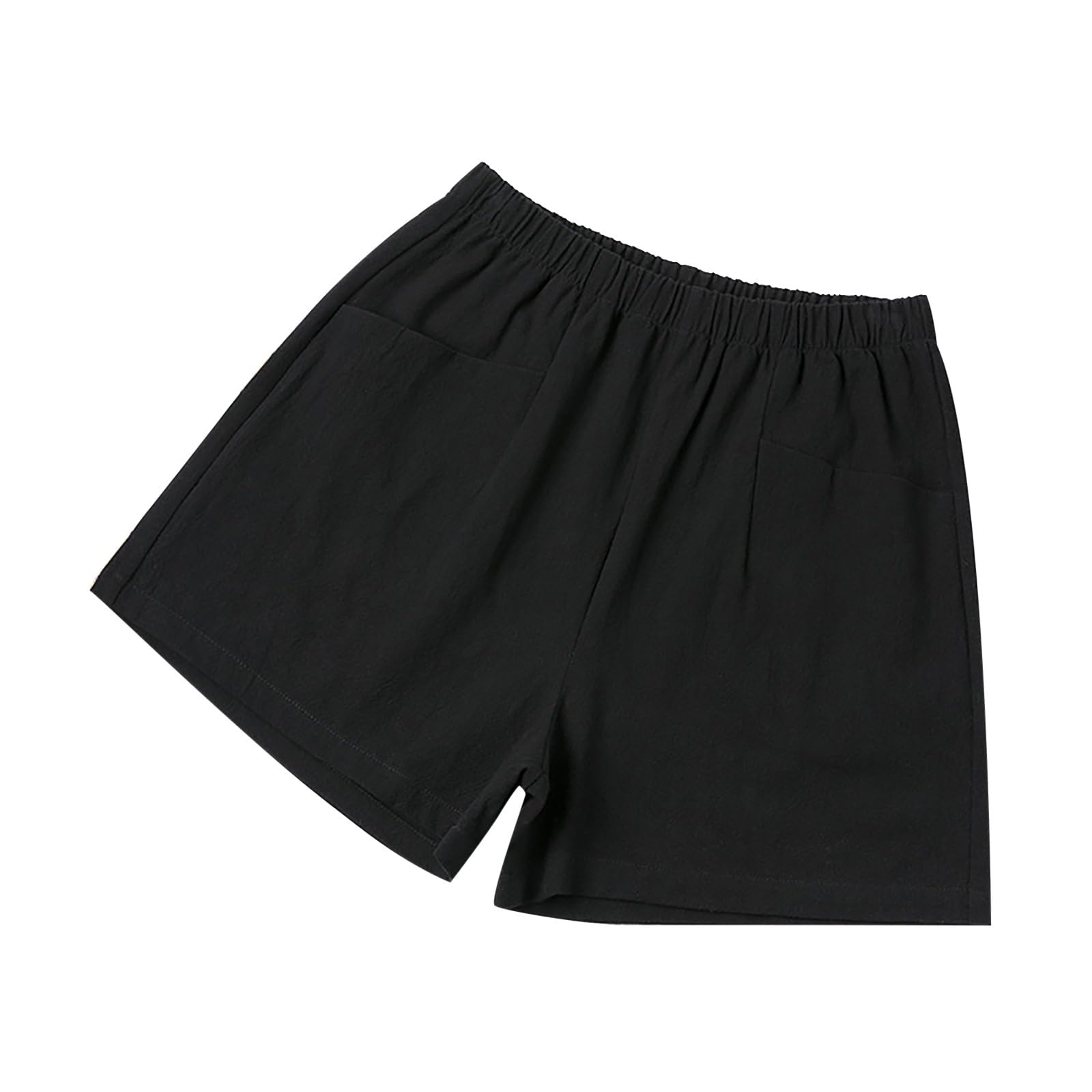 Shorts for Women 2024 Summer Elastic Waist Solid Linen Wide Leg Shorts Loose Fit Comfy Lightweight Shorts with Pocket