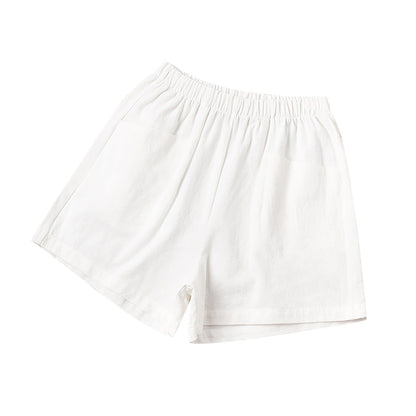 Shorts for Women 2024 Summer Elastic Waist Solid Linen Wide Leg Shorts Loose Fit Comfy Lightweight Shorts with Pocket