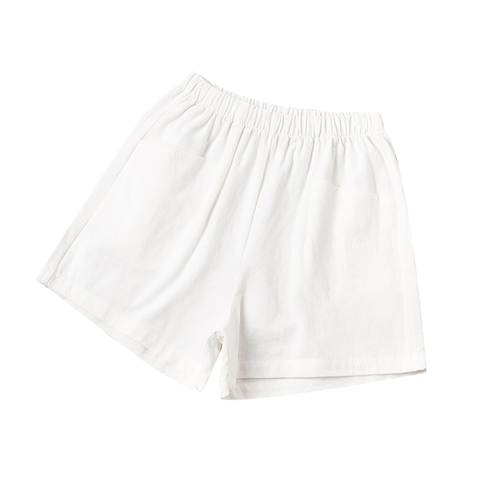 Shorts for Women 2024 Summer Elastic Waist Solid Linen Wide Leg Shorts Loose Fit Comfy Lightweight Shorts with Pocket
