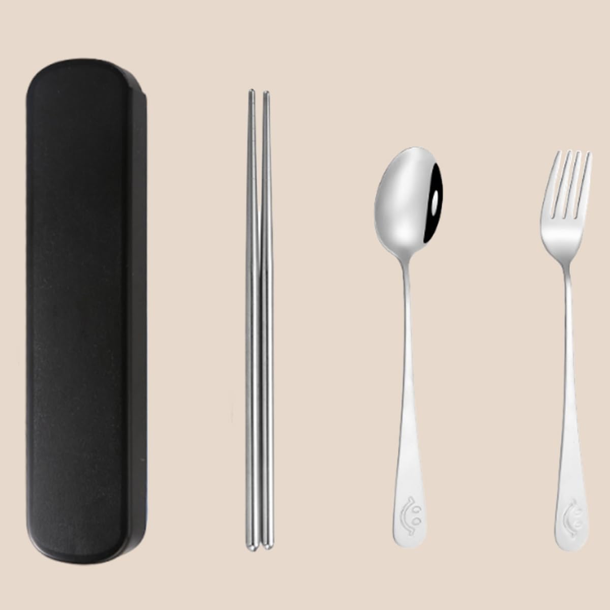 3 Pcs Reusable Stainless Steel Flatware Serving Set with Case Knife Fork Spoons Tableware Set(Pink)