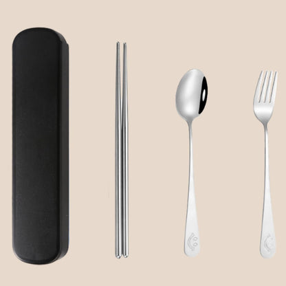 3 Pcs Reusable Stainless Steel Flatware Serving Set with Case Knife Fork Spoons Tableware Set(Pink)