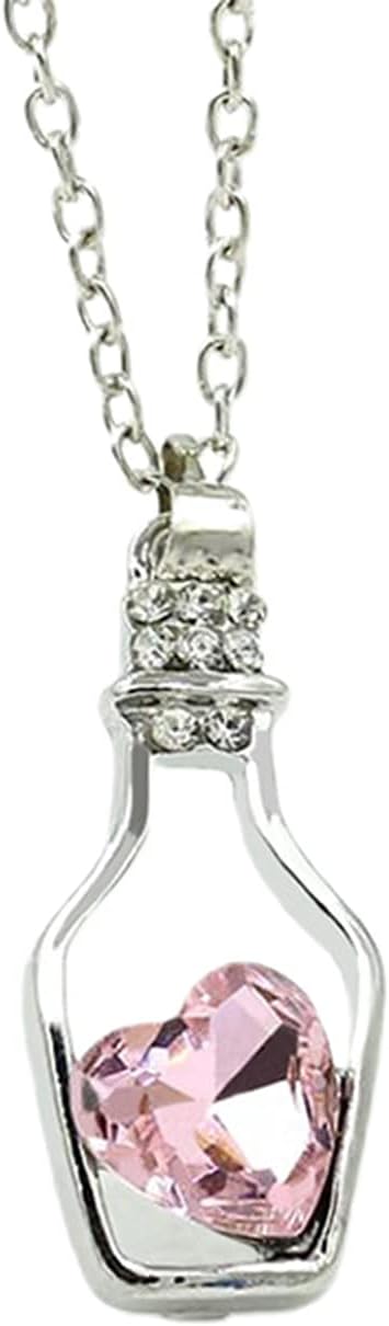 Necklaces for Women Pendant Fashion Jewelry Valentine Gift Necklace Minimalistic Alloy Heart-shaped Faux Crystal Bottle Choker Beaded Necklace Set Gift for Her