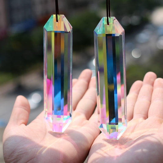 2PCS 5" Large Suncatchers Crystal Prisms, STINO Hanging Sun Catcher with Glass Prism, Rainbow Maker for Windows, Room, Garden Fantasy Aesthetic Home Decor (1, Rectangle ABColor 2Pcs)