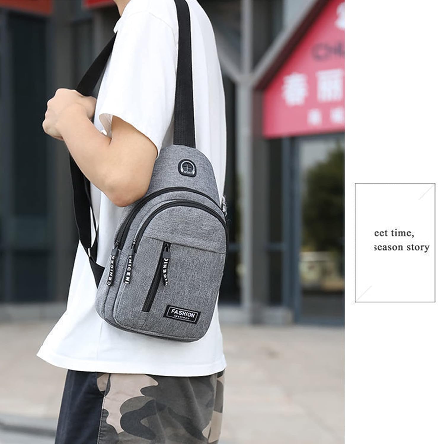 Generic Todays Deals in Clearance, Sling Bag for Women Men, Crossbody Bags, Chest Bag, Sling Backpack with USB Hole, Gray