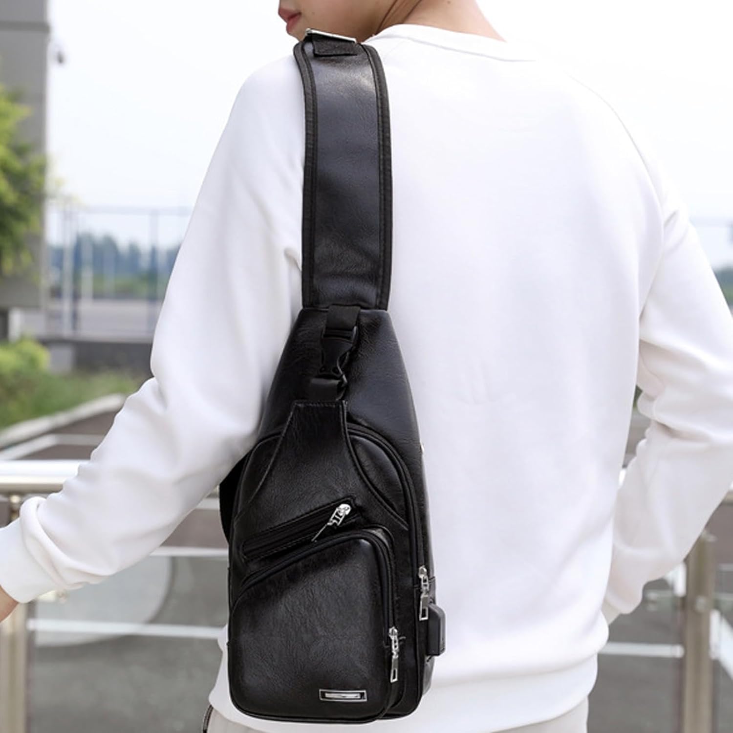 Crossbody Sling Bag for Women & Men, Sling Backpack with Earphone Port, Lightweight Shoulder Chest Bag for Hiking, Travel