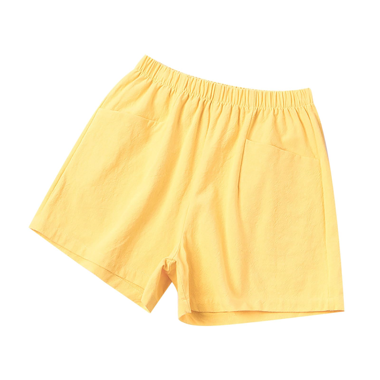 Shorts for Women 2024 Summer Elastic Waist Solid Linen Wide Leg Shorts Loose Fit Comfy Lightweight Shorts with Pocket