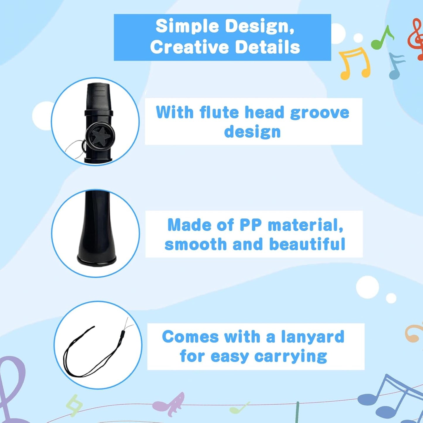 Kazoo for Adults & Kids, Lightweight Mini Kazoo Compact Sound for Guitar Ukulele Violin Piano Keyboard, Easy to Learn Musical Instruments Great Great Gift for All Ages Beginner, Black