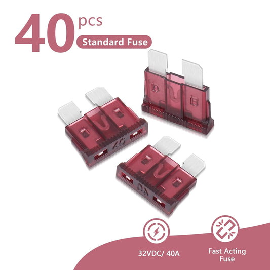 Fuselechada (40Pcs) 40 Amp Standard Fuse, 40A Car Blade Fuses for Car/RV/Truck/SUV/Motorcycle/Boat
