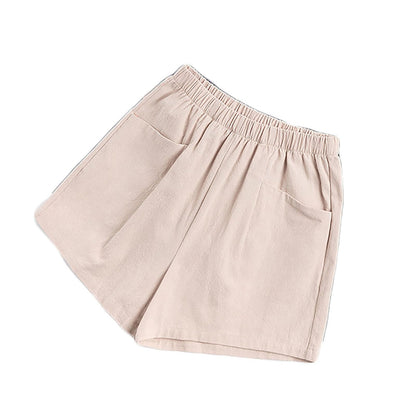 Shorts for Women 2024 Summer Elastic Waist Solid Linen Wide Leg Shorts Loose Fit Comfy Lightweight Shorts with Pocket