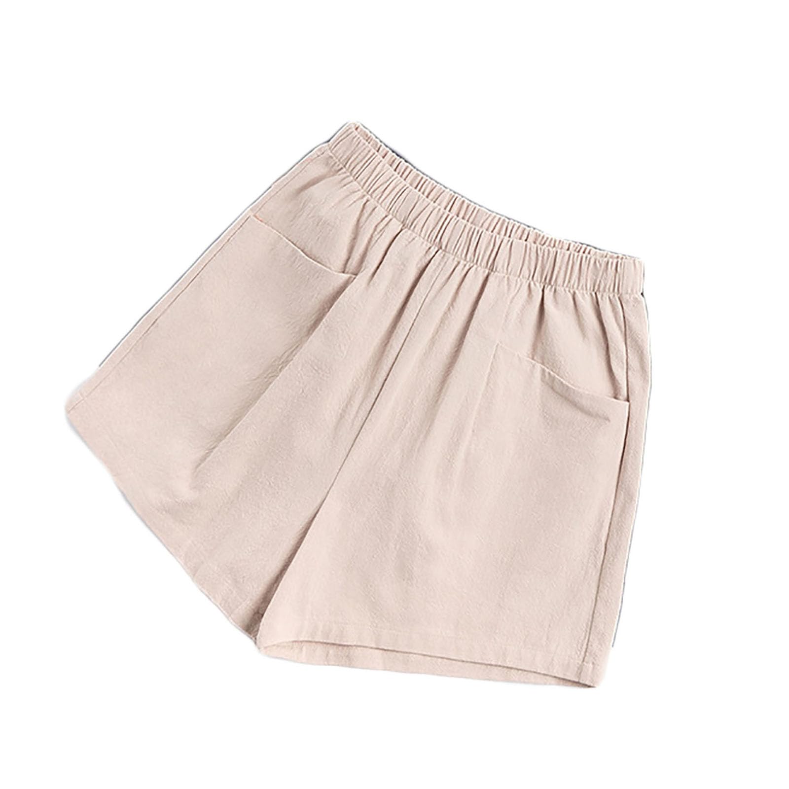 Shorts for Women 2024 Summer Elastic Waist Solid Linen Wide Leg Shorts Loose Fit Comfy Lightweight Shorts with Pocket