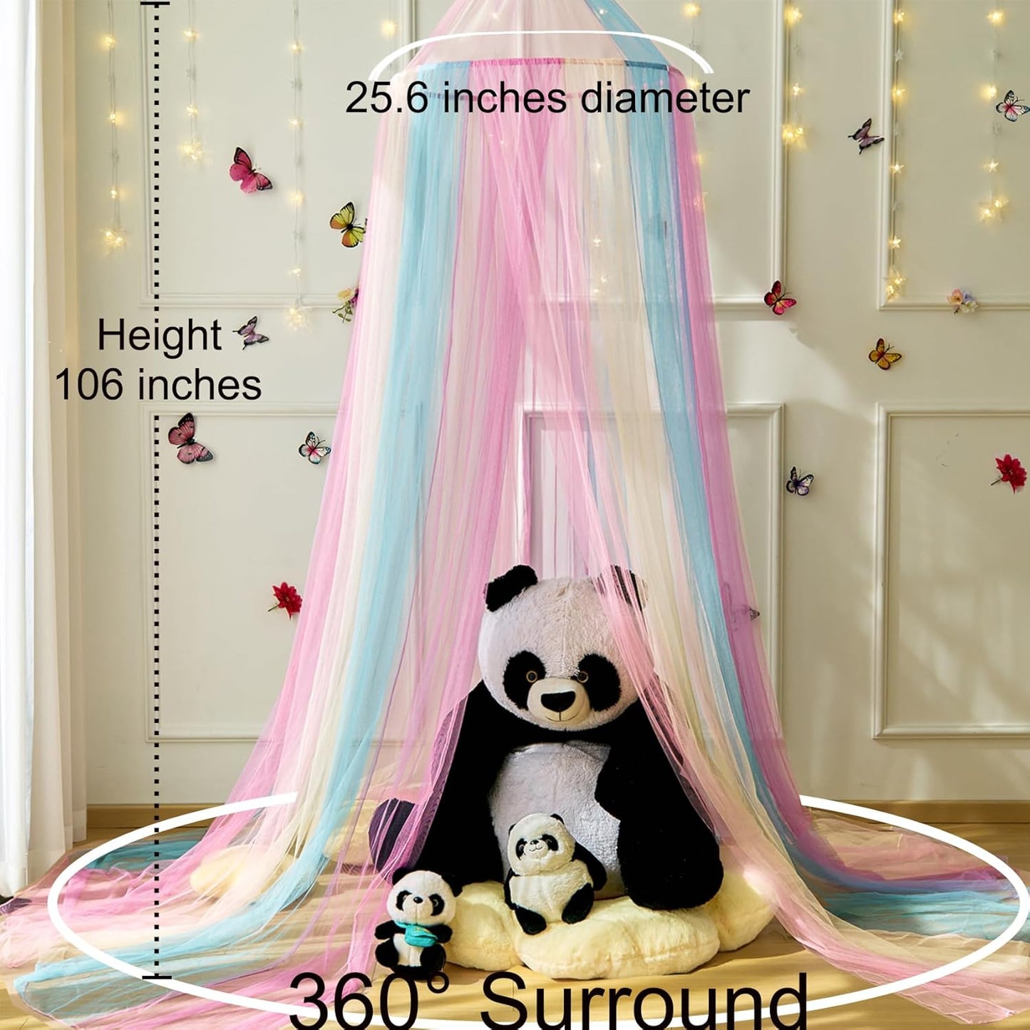 Wnqou Rainbow Bed Canopy,X-Large Princess Rainbow Canopy Hanging Netting for Girls Bedroom Decor,Kids Fairy Dream Play Tent for Room,Reading Corner