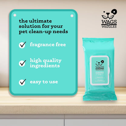 Wags & Wiggles Hypoallergenic Cleaning Wipes 100 ct | Hypoallergenic Dog Wips 100 Count Package | Fragrance Free | Waterless Bathing to Keep Pets with Sensitive Skin Clean (FF22031)