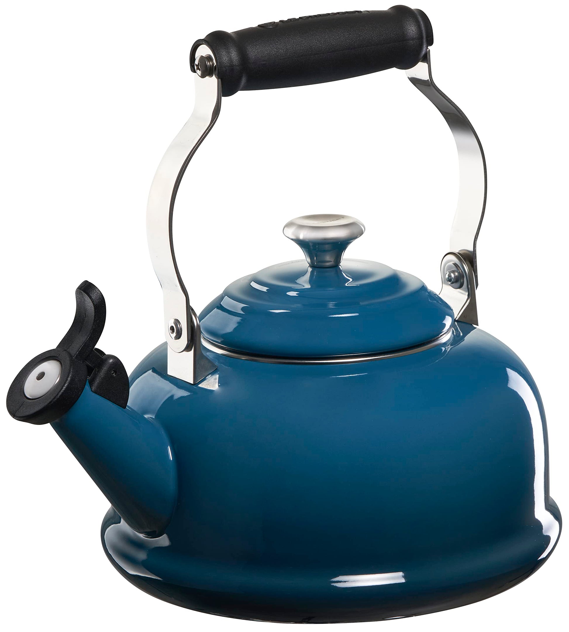 Le Creuset Enamel On Steel Whistling Tea Kettle with Metal Finishes, 1.7 qt., Cerise