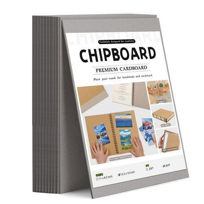 JNENERY 10 Chipboard Sheets 8.5 x 11", 22pt Book Board for Bookbinding, Cardboard for Crafts, Thick Chipboard and Sturdy Kraft Board Thin Cardboard Sheets for DIY Projects, Packaging (Gray)