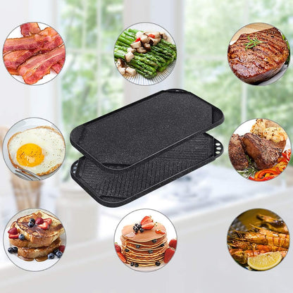 SENSARTE Nonstick Cast Aluminum Griddle & Grill Pan, 19.5" x 10.7", Reversible, Pro-Grid, Portable for Indoor Stovetop or Outdoor Camping BBQ
