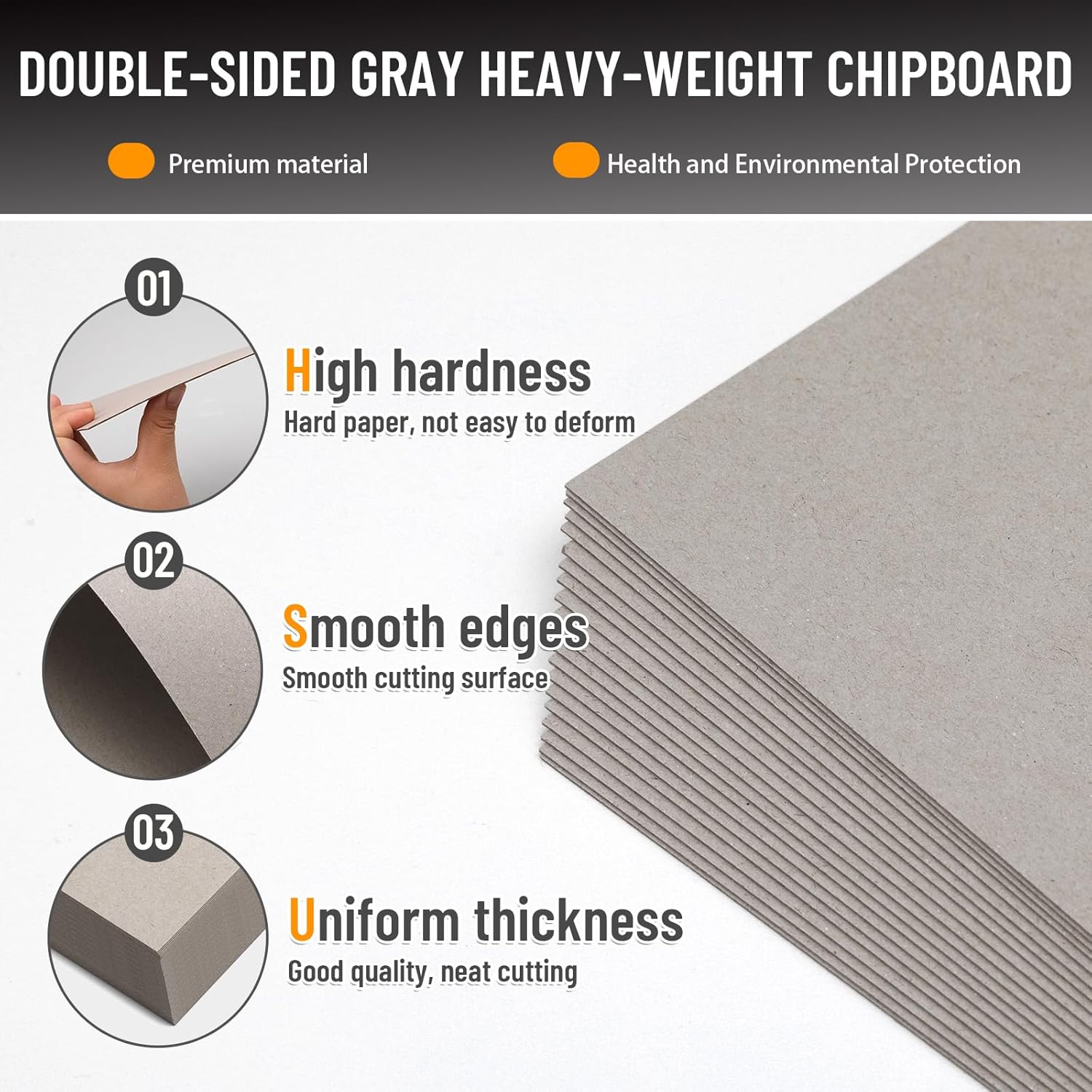 JNENERY 10 Chipboard Sheets 8.5 x 11", 22pt Book Board for Bookbinding, Cardboard for Crafts, Thick Chipboard and Sturdy Kraft Board Thin Cardboard Sheets for DIY Projects, Packaging (Gray)