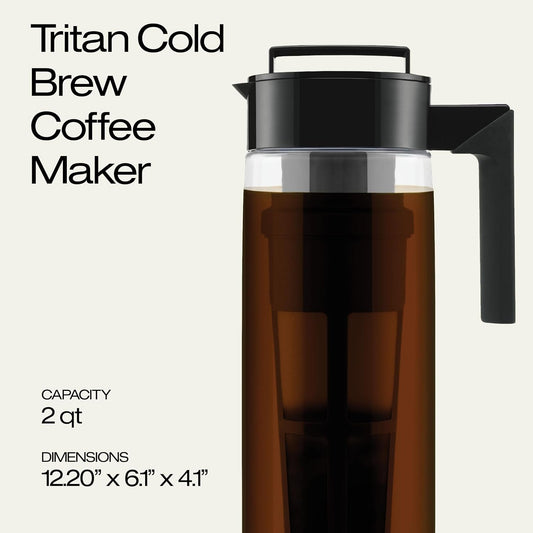 Takeya Tritan Cold Brew Coffee Maker - Airtight Pitcher with Leak-Free Lid - BPA-Free Cold Brew Maker with Silicone Handle - Dishwasher-Safe Pitcher for Homemade Cold Brew - 2 Quart, Black
