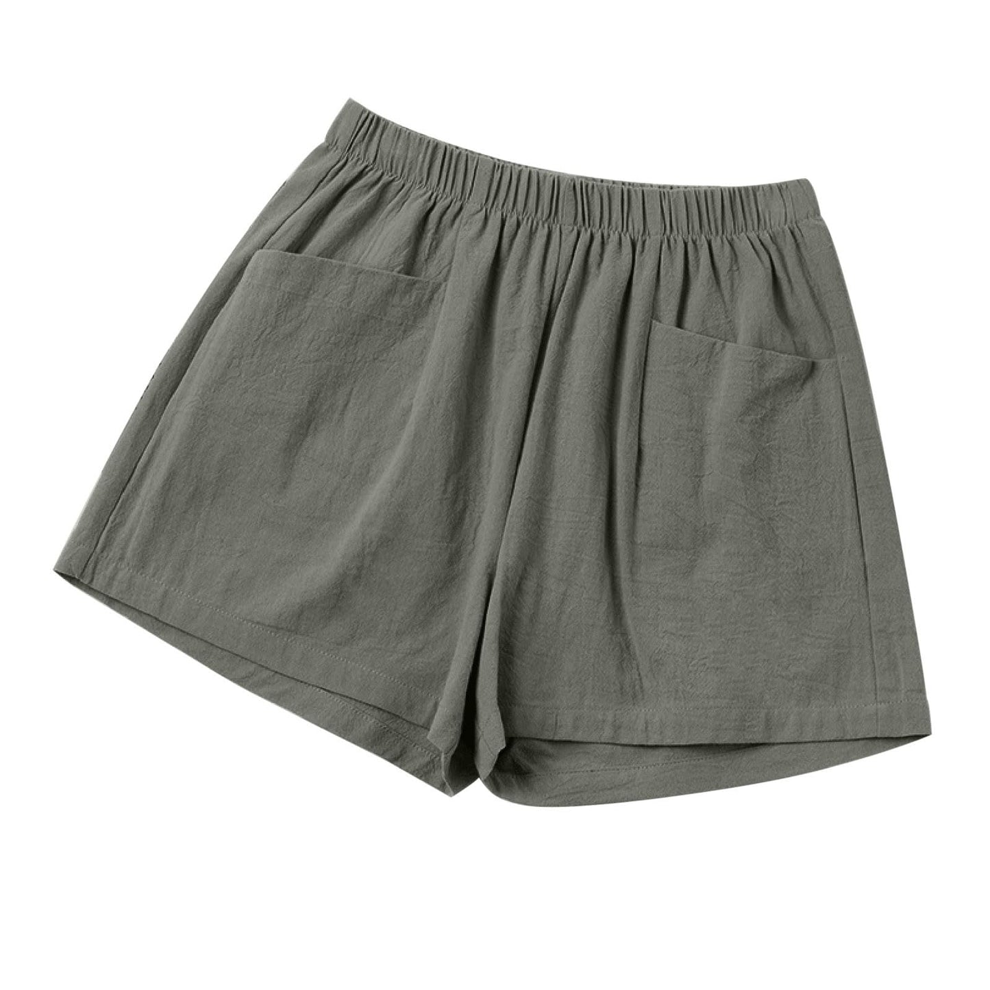 Shorts for Women 2024 Summer Elastic Waist Solid Linen Wide Leg Shorts Loose Fit Comfy Lightweight Shorts with Pocket