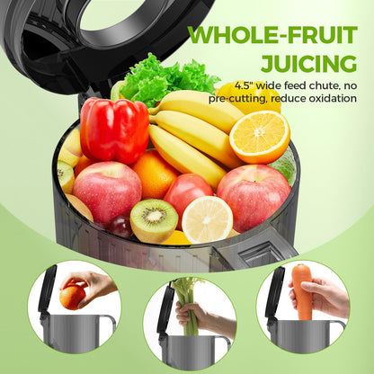 Juicer Machines, Cold Press Juicer Fit Whole Fruits and Vegetables, Slow Masticating Juicers with Wide Feed Chute, High Juice Yield, BPA Free