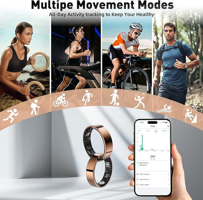 Smart Ring with Sleep Monitoring, Step Counting, Heart Rate, Blood Oxygen for iPhone and Android, No Subscription Fee, IP68 Waterproof Health Tracker (Silver, 7)