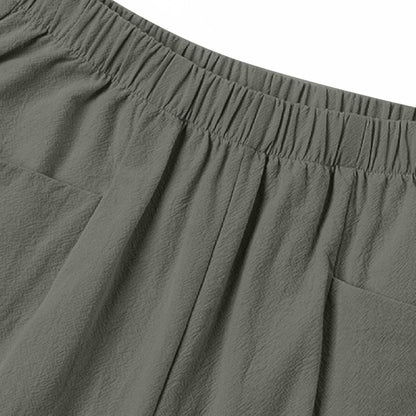 Shorts for Women 2024 Summer Elastic Waist Solid Linen Wide Leg Shorts Loose Fit Comfy Lightweight Shorts with Pocket