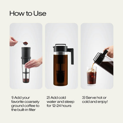 Takeya Tritan Cold Brew Coffee Maker - Airtight Pitcher with Leak-Free Lid - BPA-Free Cold Brew Maker with Silicone Handle - Dishwasher-Safe Pitcher for Homemade Cold Brew - 2 Quart, Black